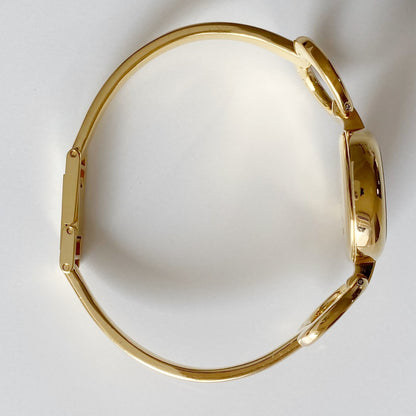 Gucci 1990s Black Dial Gold Plated Bangle Watch