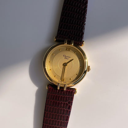 Dior 1990s Gold Plated Round Watch