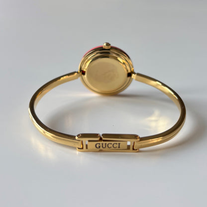 Gucci 1990s Interchangeable Bezel Gold Plated Bangle Watch with case, 12 bezels