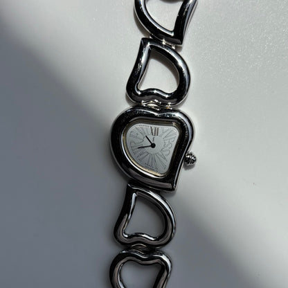 Yves Saint Laurent 1990s Heart Shaped Dial Band Silver Watch