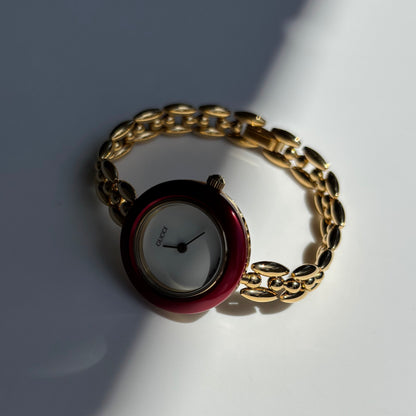 Gucci 1990s Interchangeable Bezel Gold Plated Rice Chain Watch with case, 6 bezels (160mm)