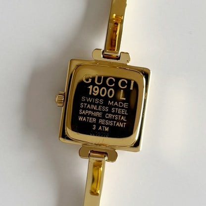 Gucci 1990s Square Dial Gold Plated Bangle Watch
