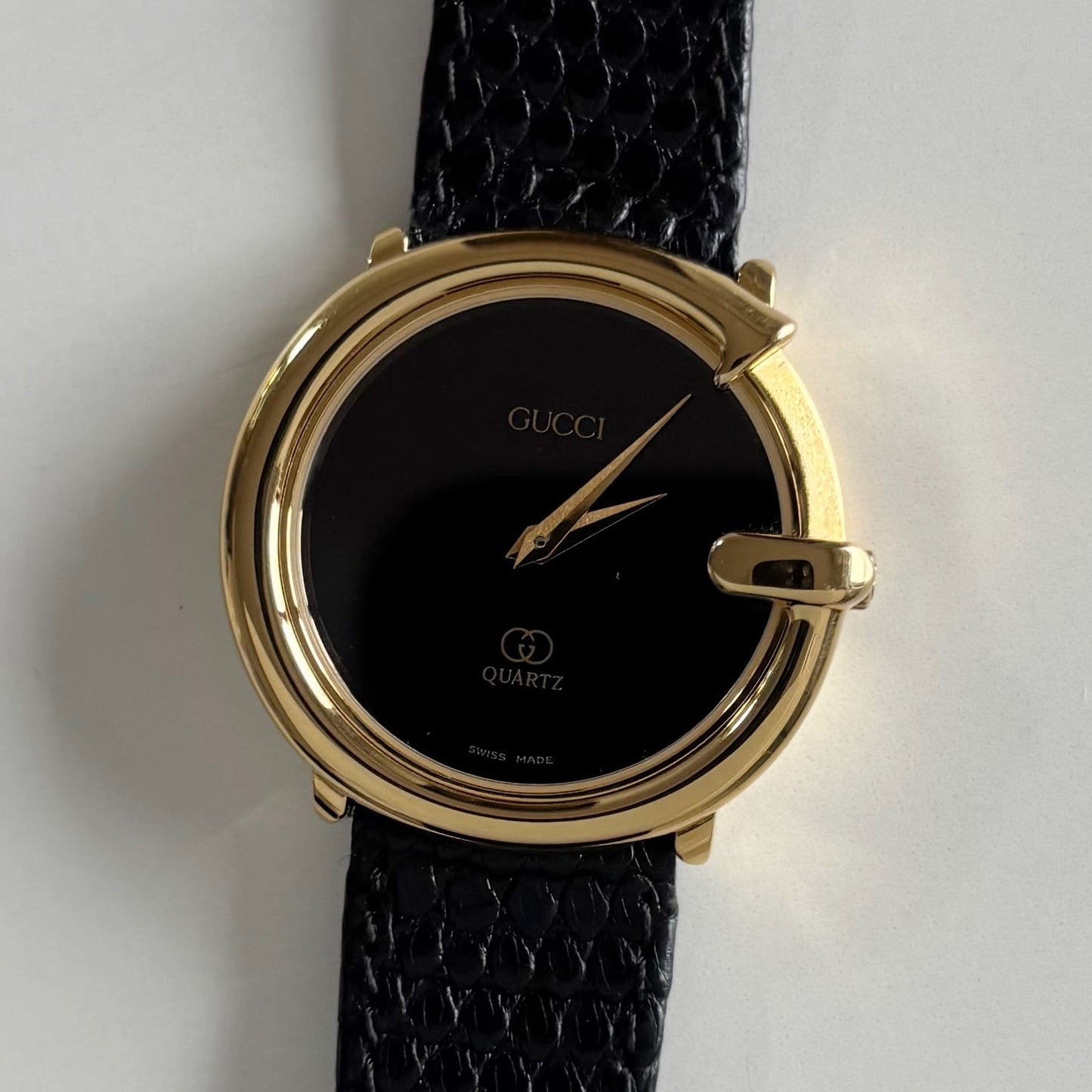 Gucci 1980s Black G Dial Gold Plated Watch (Large)