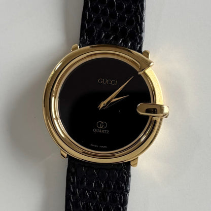 Gucci 1980s Black G Dial Gold Plated Watch (Large)