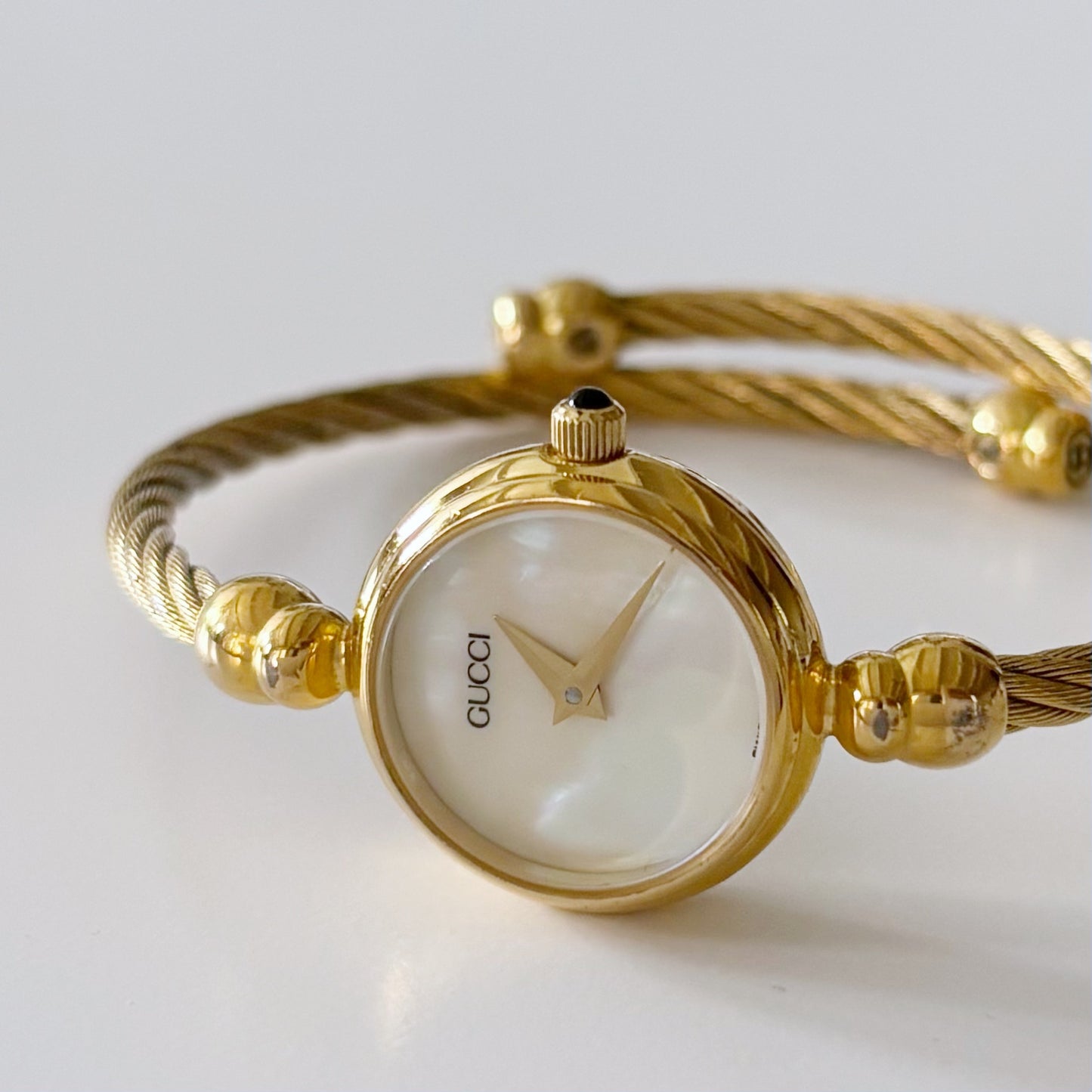 Gucci 1990s Seashell Dial  Gold Plated Bangle Watch