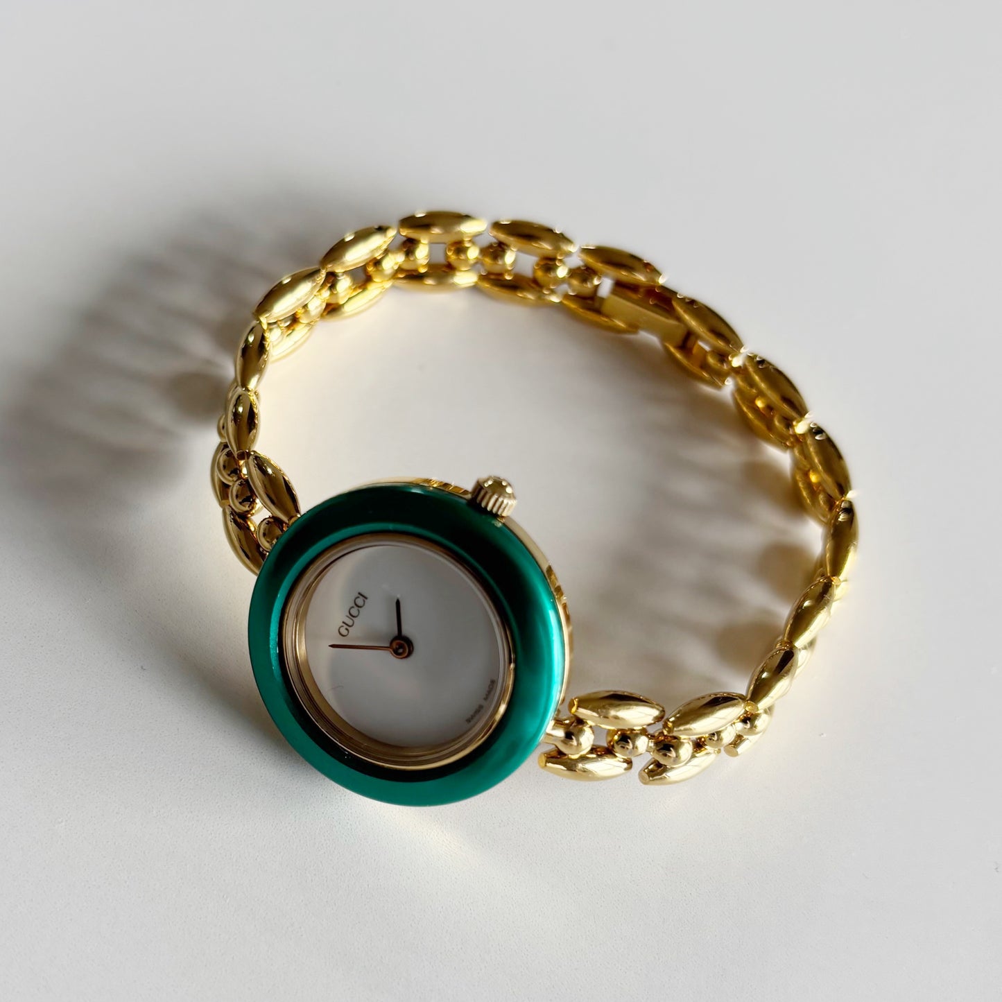 Gucci 1990s Interchangeable Bezel Gold Plated Rice Chain Watch with 6 bezels, case (160mm)