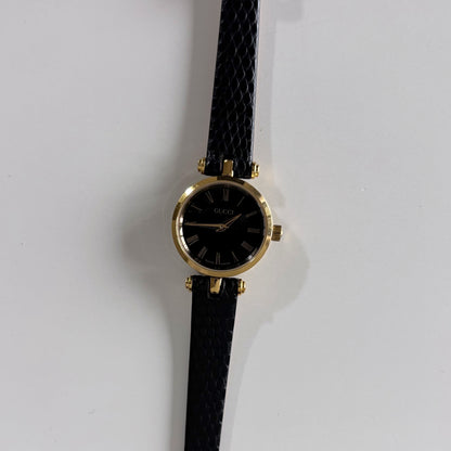 Gucci 1990s Black Round Dial Gold Plated Watch