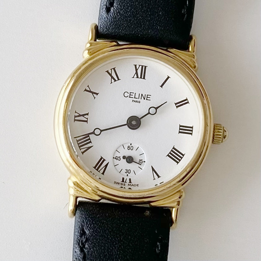 Celine 1990s Gold Plated Round Watch