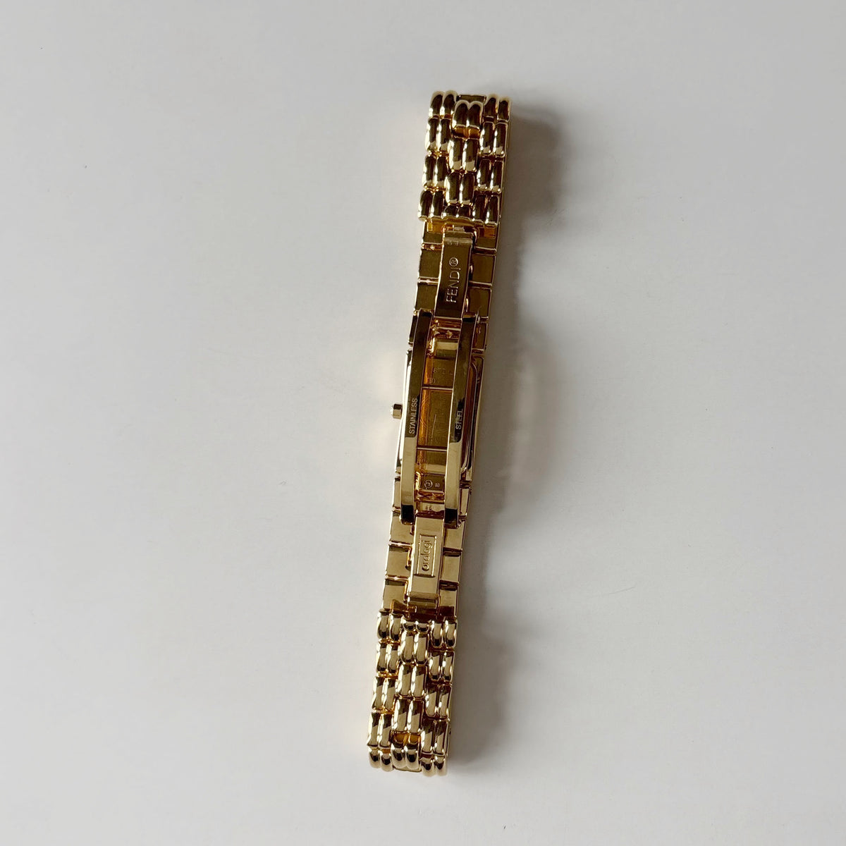 Fendi 1990s Rectangular White Dial Gold Plated Watch
