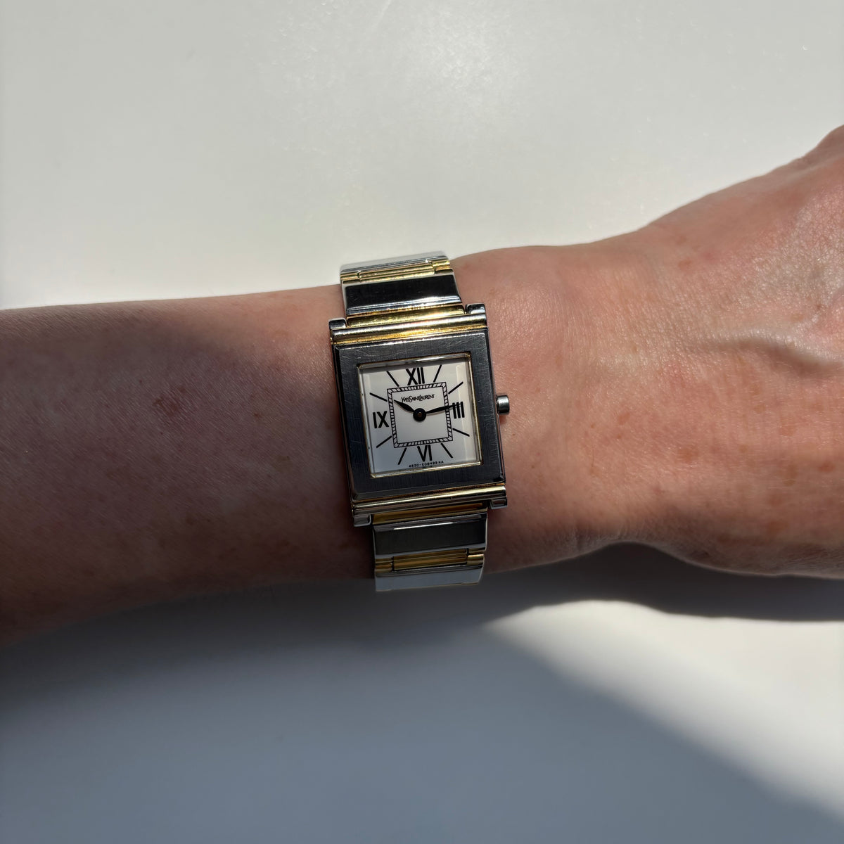 Yves Saint Laurent 1990s Square Dial Two Tone Gold Plated Watch