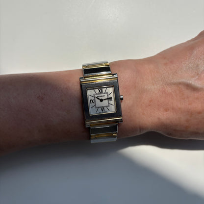 Yves Saint Laurent 1990s Square Dial Two Tone Gold Plated Watch