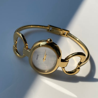 Gucci 1990s Seashell Dial Gold Plated Bangle Watch