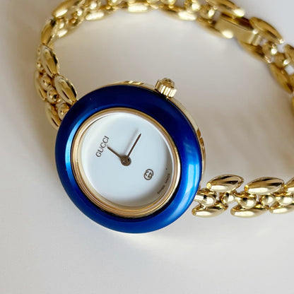 Gucci 1990s Interchangeable Bezel Gold Plated Rice Chain Watch with 6 bezels, case (160mm)