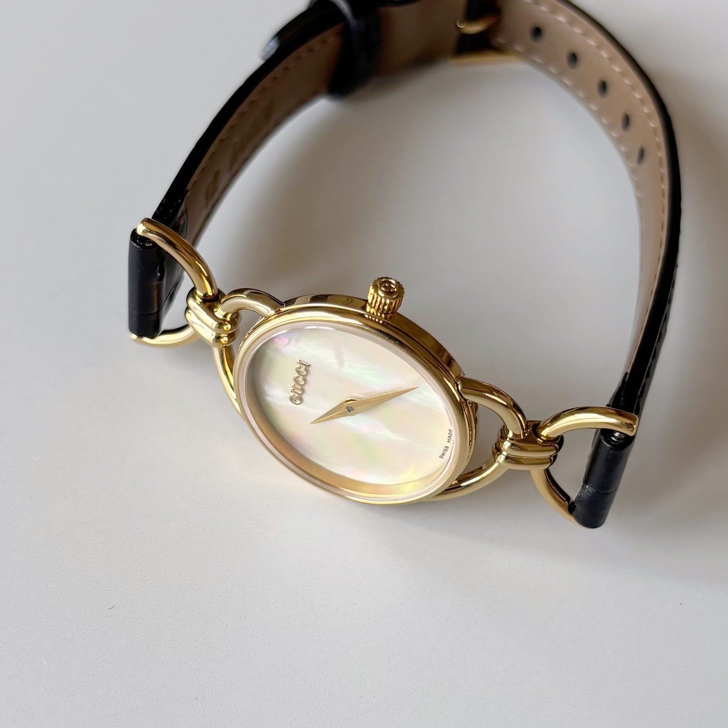 Gucci 1990s Seashell Dial Horsebit Gold Plated Watch