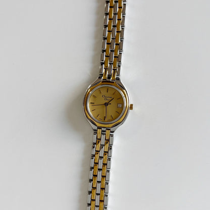 Dior 1990s Date Round Dial Two Tone Gold Plated Watch