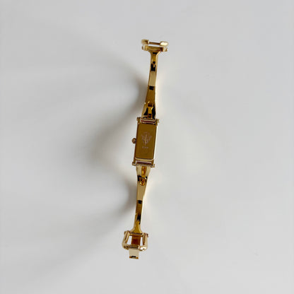 Gucci 1990s Gold Dial Rectangular Gold Plated Bangle Watch