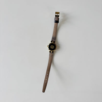Gucci 1980s Black Dial Round Gold-Plated Watch