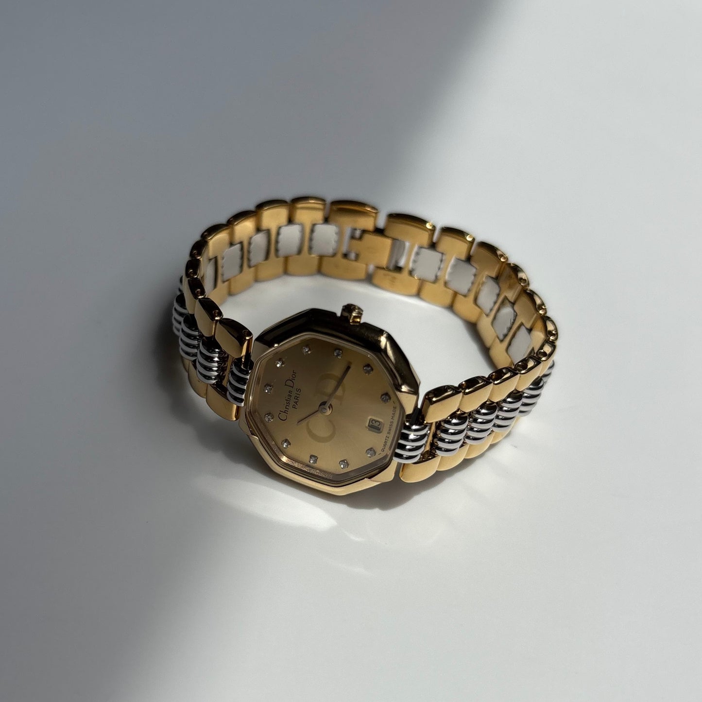 Dior 1990s Octagon Dial Two Tone Gold Plated Watch