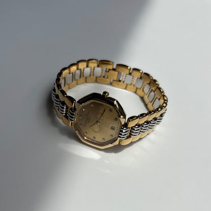 Dior 1990s Octagon Dial Two Tone Gold Plated Watch
