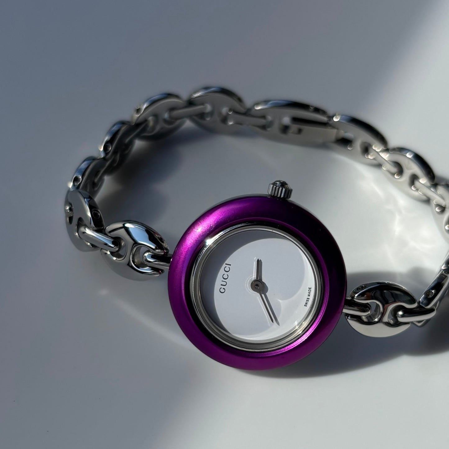 Gucci 1990s Interchangeable Bezel Stainless steel Silver Watch with 6 bezels, case (167mm)