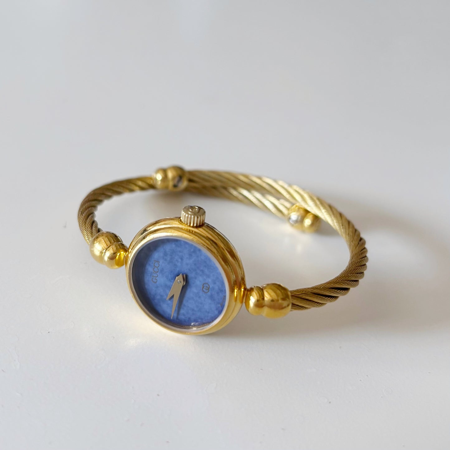 Gucci 1990s Blue Dial Gold Plated Cable Bangle Watch