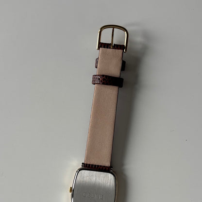 Celine 1980s Rectangular Dial Two Tone Watch (Large)