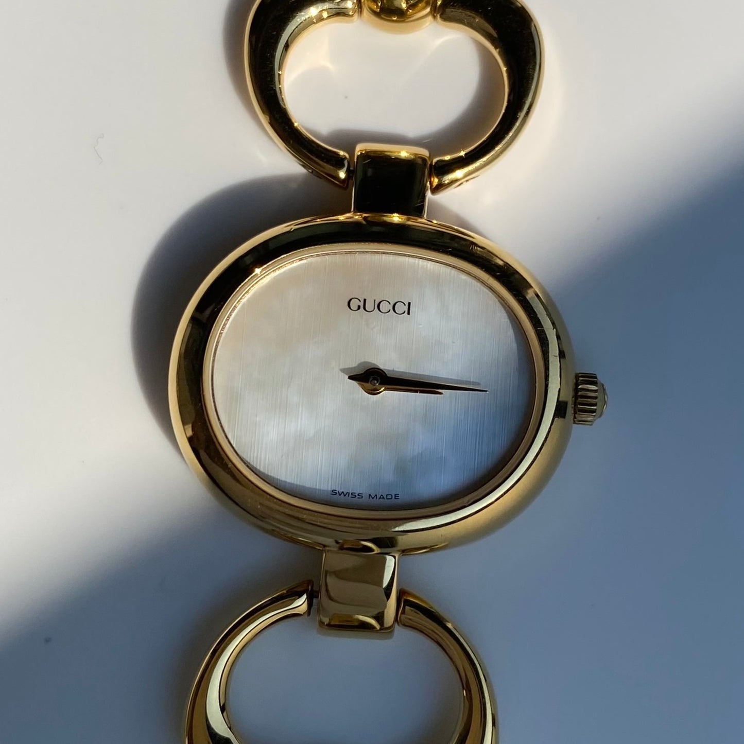 Gucci 1990s Seashell Dial Gold Plated Bangle Watch