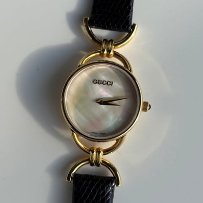 Gucci 1990s Seashell Dial Gold Plated Horsebit Watch