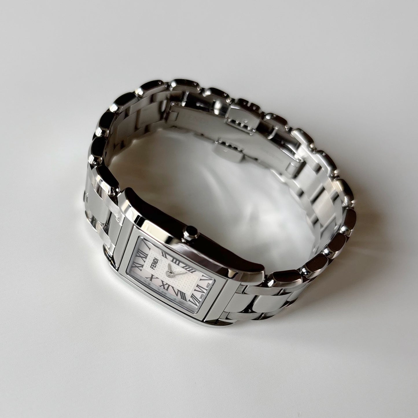 Fendi 1990s Seashell Dial Stainless steel Tank Watch