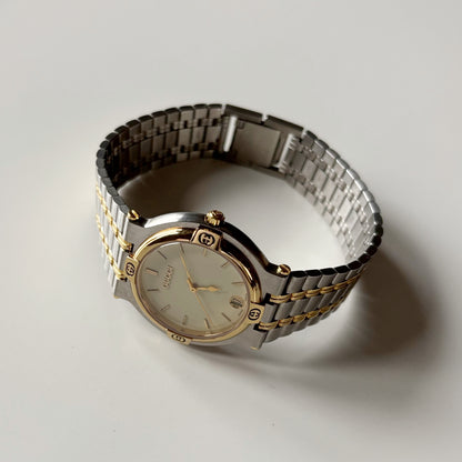 Gucci 1990s Round Dial Two Tone Gold Plated Watch (Large)