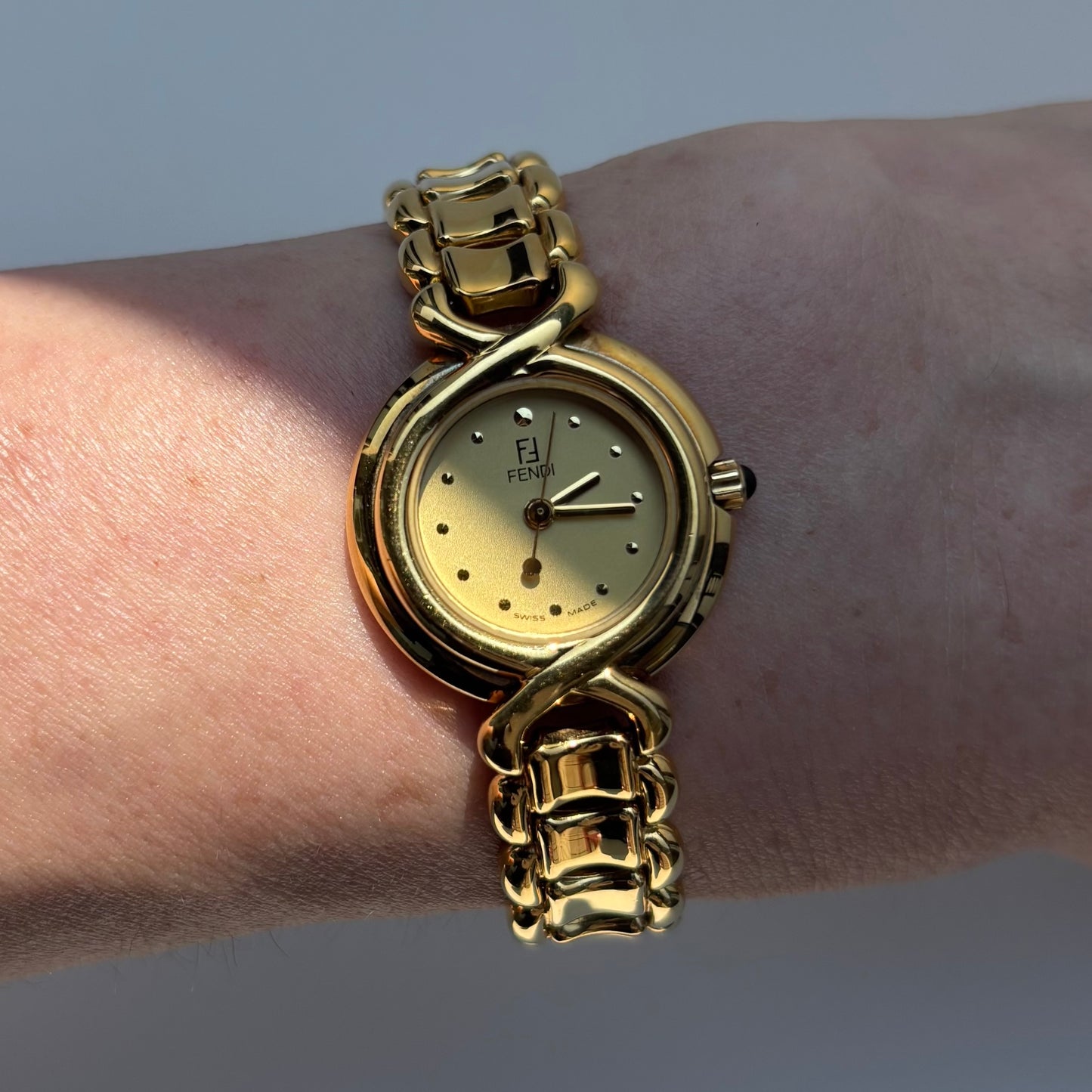 Fendi 1990s Round Dial Gold Plated Watch