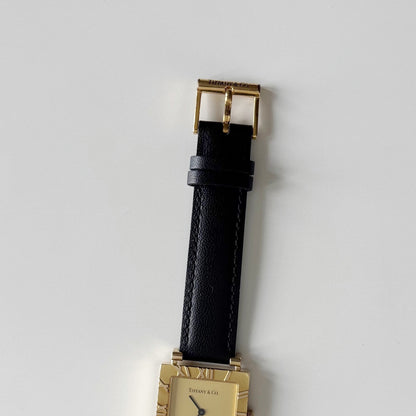 Tiffany 1990s Atlas Square Dial 18K Gold Case Watch