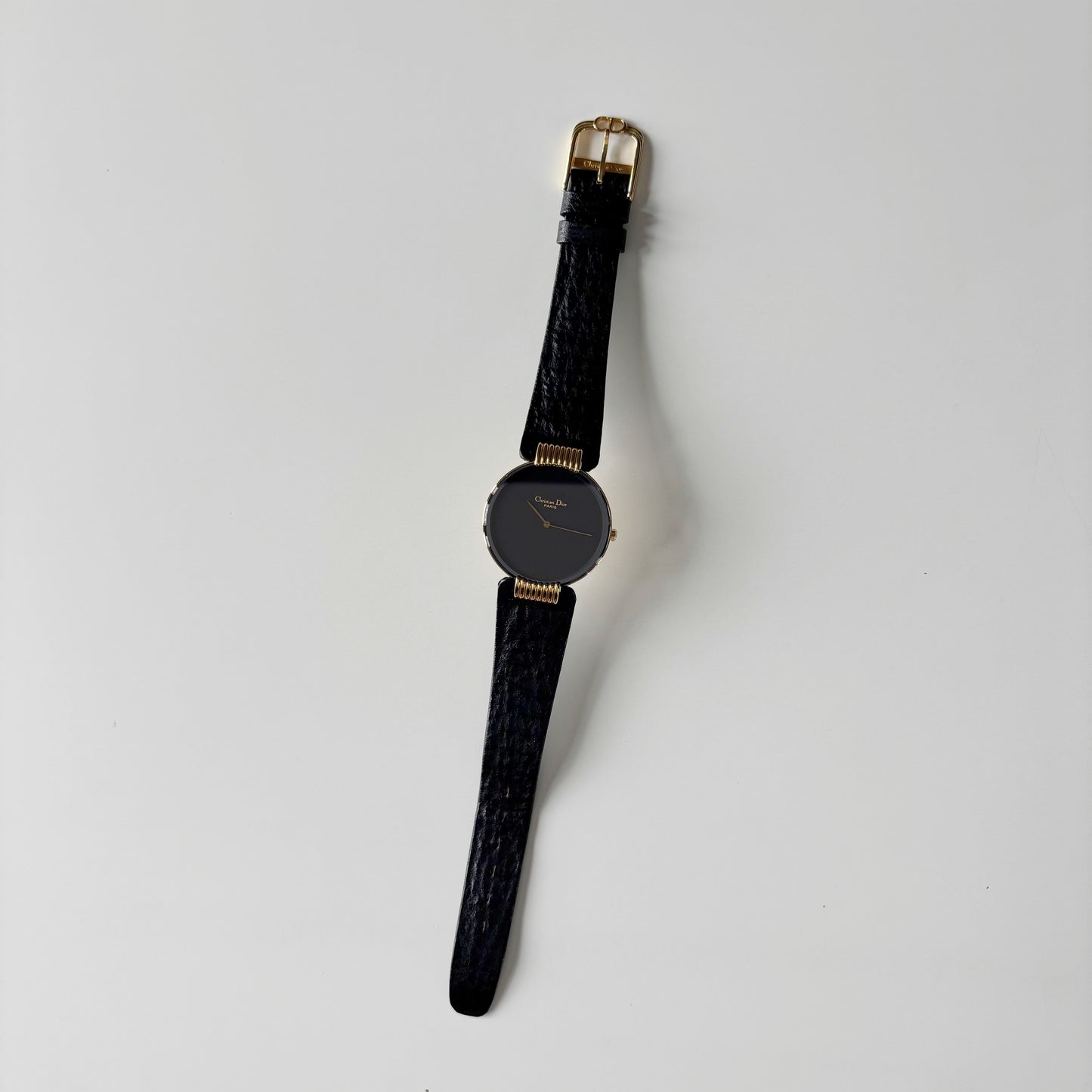 Dior 1990s Black Round Dial Gold Plated Watch (Large)