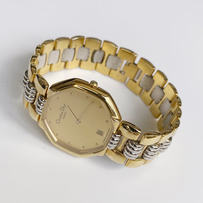 Dior 1990s Octagon Two Tone Gold Plated Watch