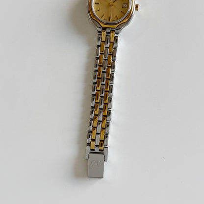 Dior 1990s Date Round Dial Two Tone Gold Plated Watch