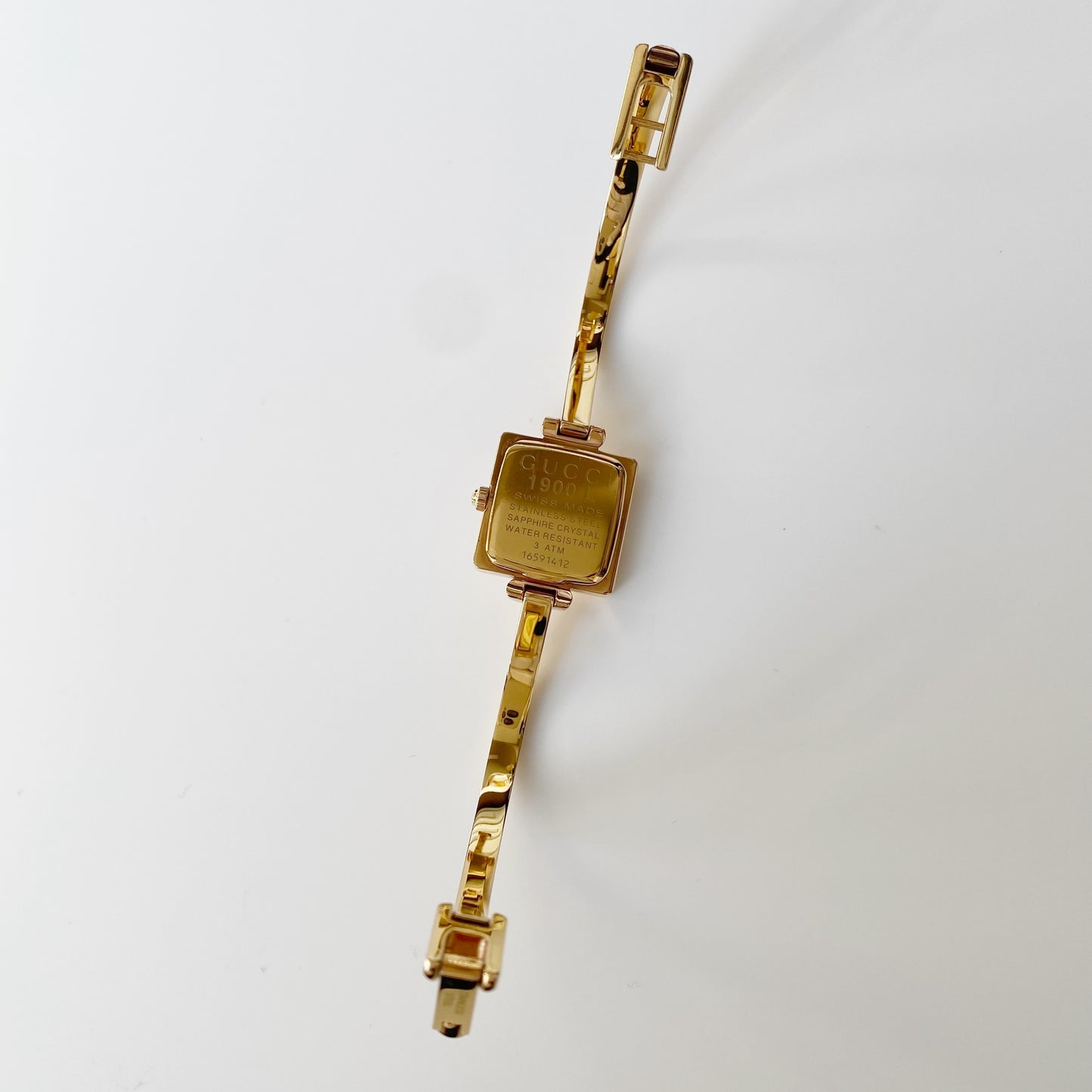 Gucci 1990s Seashell Dial Square Gold Plated Bangle Watch