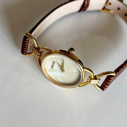 Gucci 1990s Seashell Dial Gold Plated Horsebit Watch