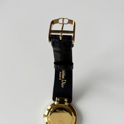 Dior 1990s Black Round Dial Gold Plated Watch (Large)