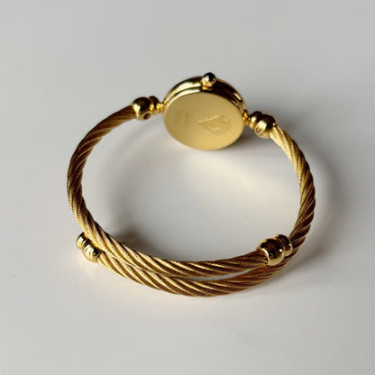 Gucci 1990s Black Dial Gold Plated Cable Bangle Watch