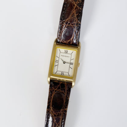 Yves Saint Laurent 1990s Tank Brown Leather Watch