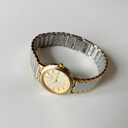 Yves Saint Laurent 1990s Round Dial Two Tone Gold Plated Watch