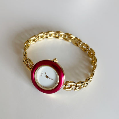 Gucci 1990s Interchangeable Bezel Gold Plated Rice Chain Watch with 6 bezels, case (175mm)