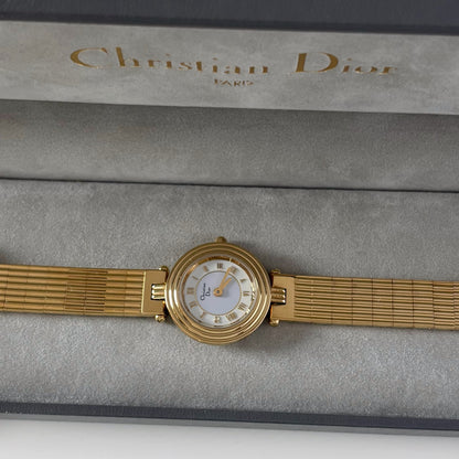 Dior 1990s Round Dial Gold Plated Watch