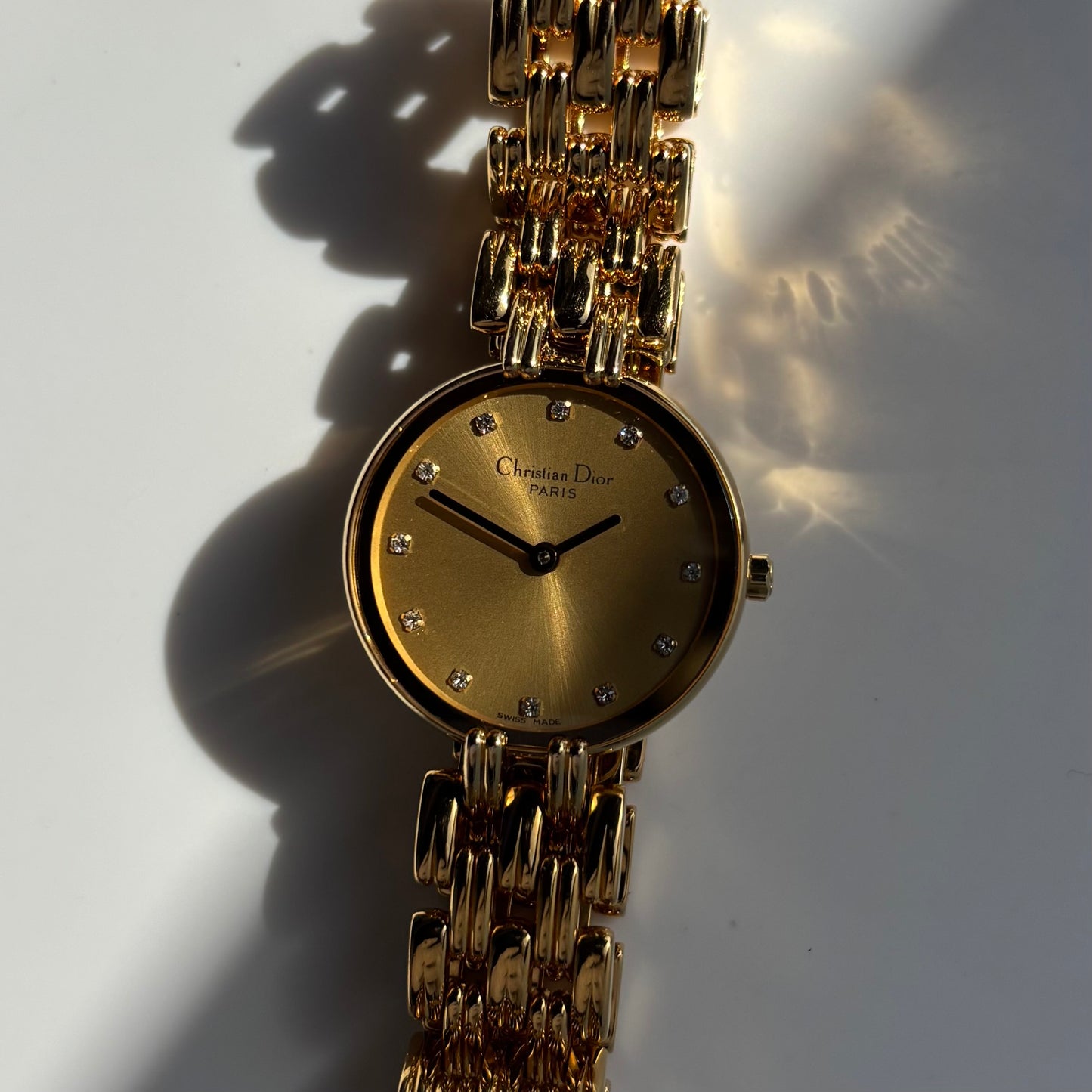 Dior 1990s Round Gold Dial Gold Plated Watch