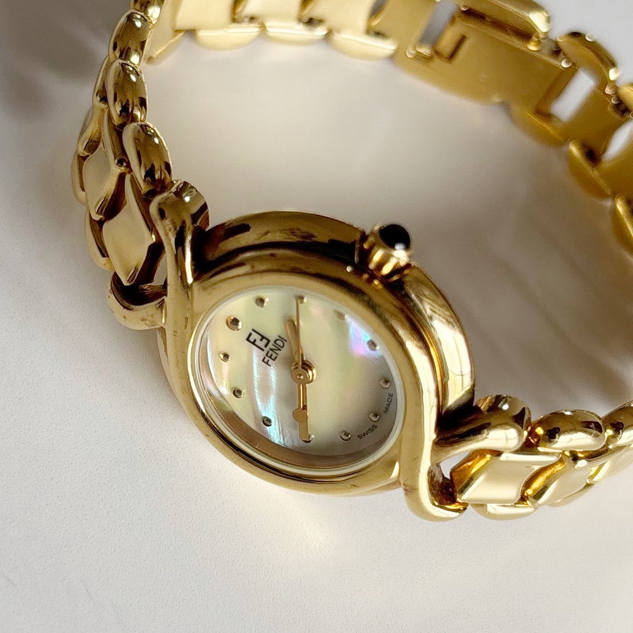 Fendi 1990s Seashell Dial Gold Plated Watch