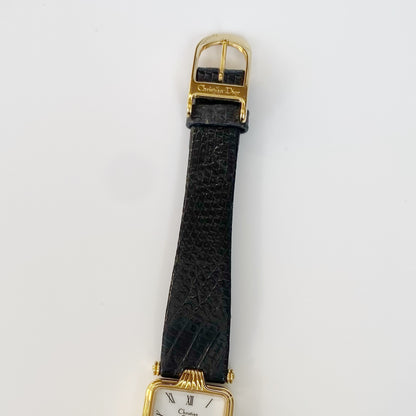 Dior 1990s Rectangular Gold Plated Watch