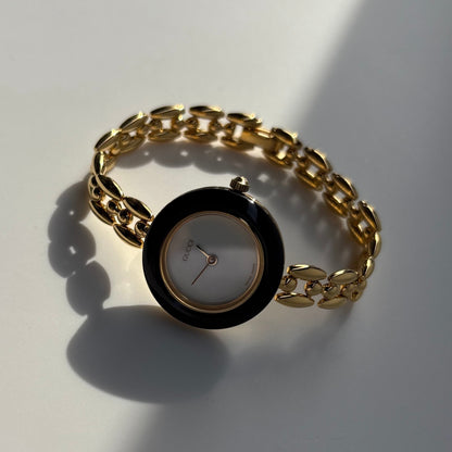 Gucci 1990s Interchangeable Bezel Gold Plated Rice Chain Watch with 6 bezels, case (160mm)