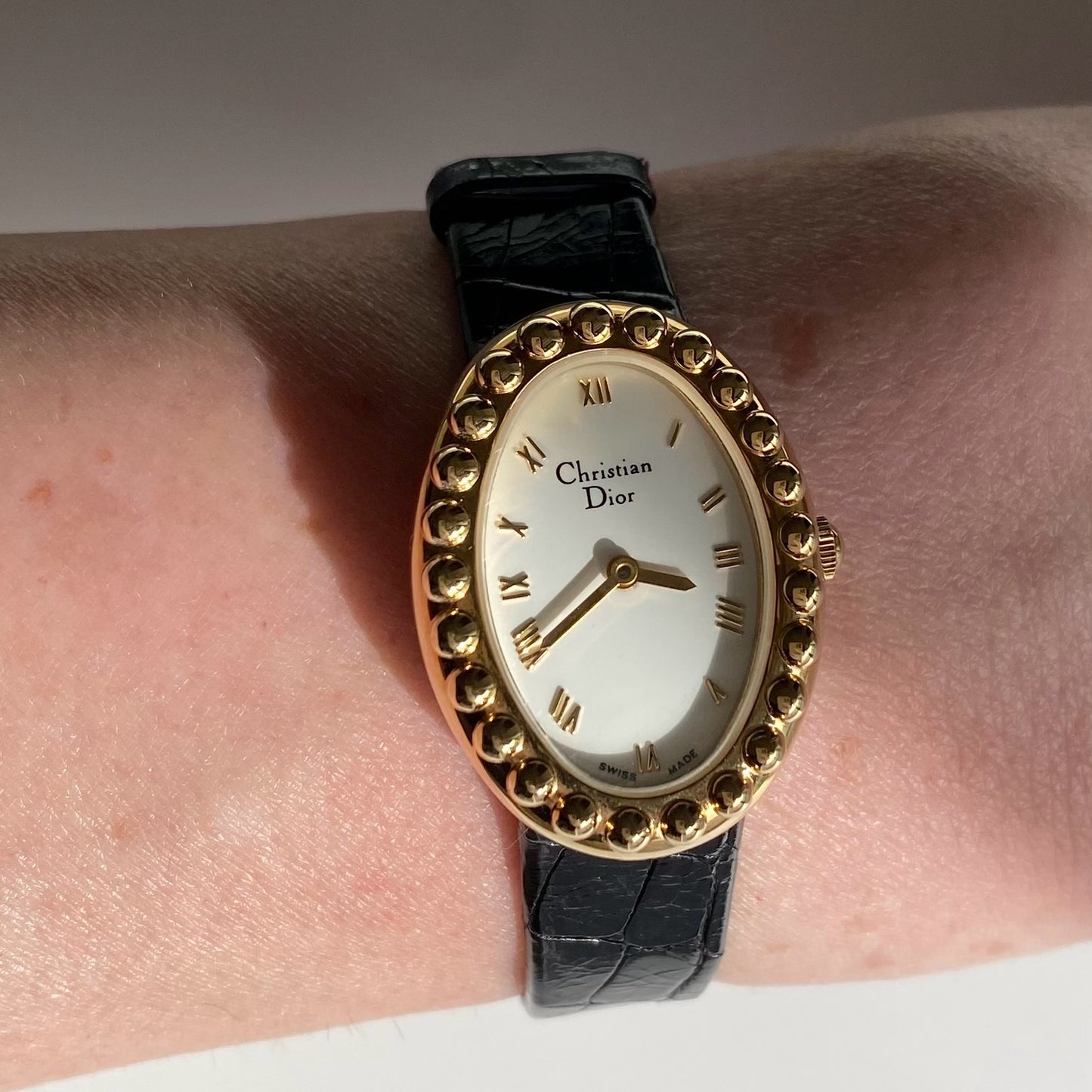 Dior 1990s Baignoire Gold Plated Leather Watch