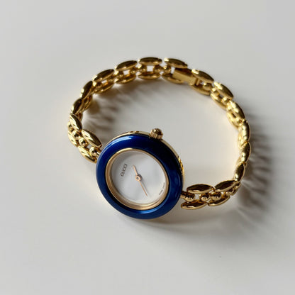 Gucci 1990s Interchangeable Bezel Gold Plated Rice Chain Watch with 6 bezels, case (160mm)