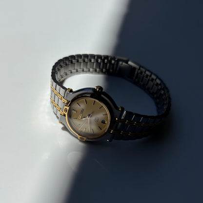 Gucci 1990s Date Round Dial Two Tone Gold Plated Watch
